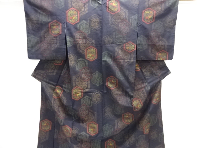 JAPANESE KIMONO / TOKAMACHI TSUMUGI / WOVEN FLORAL PLANTS